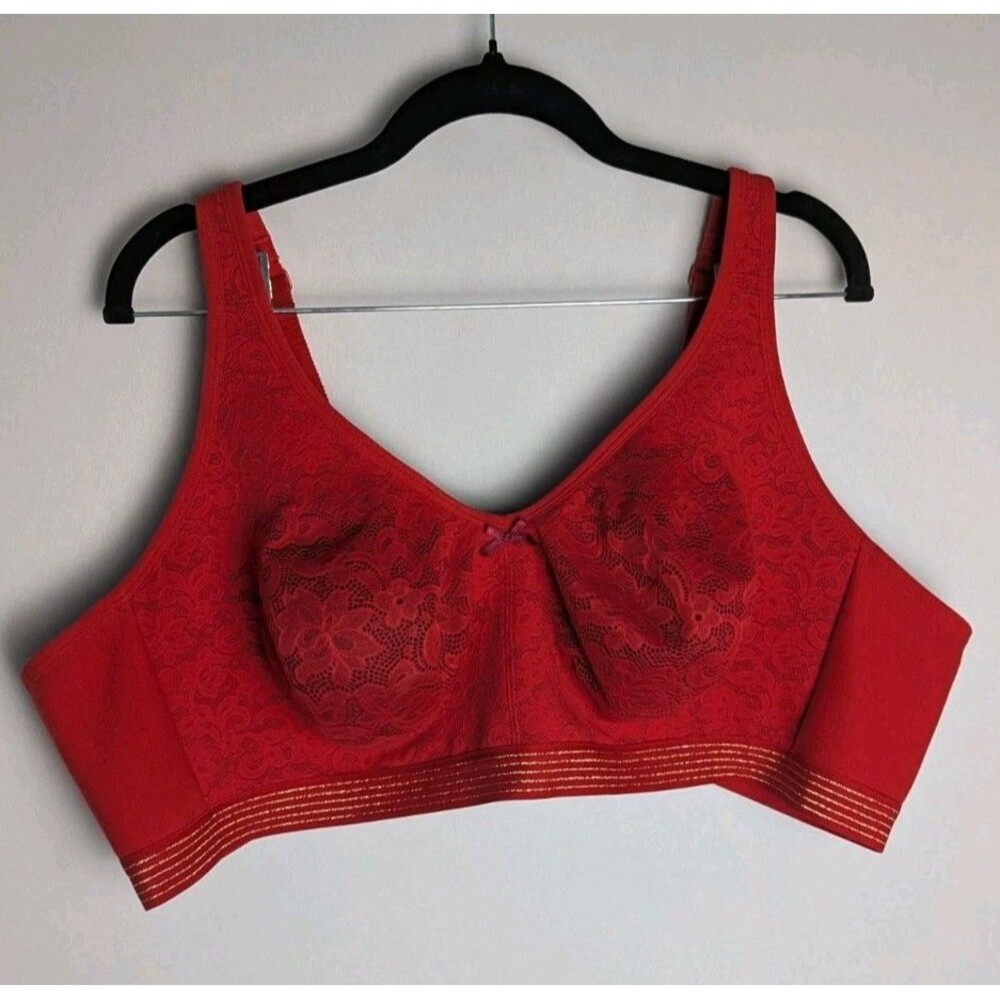 Cacique 52B Bra Red Floral Lace Unlined Full Coverage No-Wire Bra Plus Size